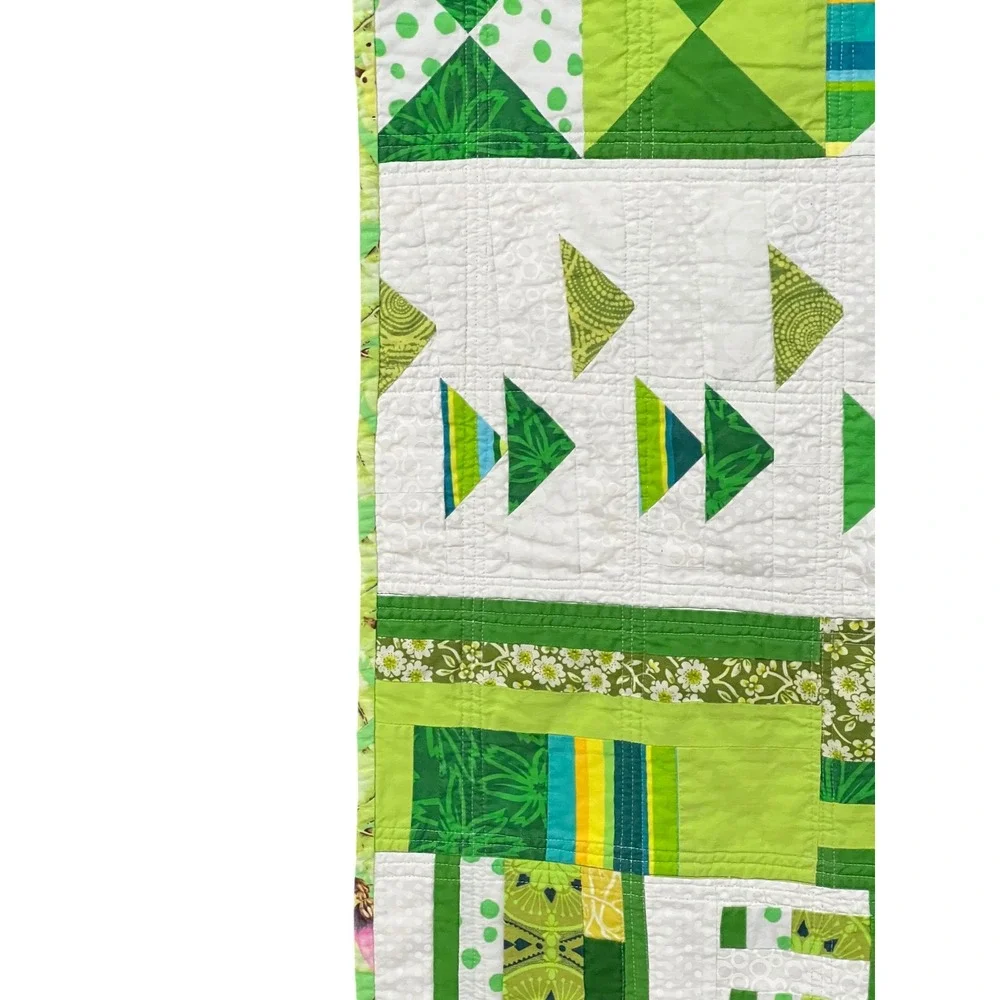 Modern Green Geometric Patchwork Quilt 40x40 Wall Hanging Small Throw